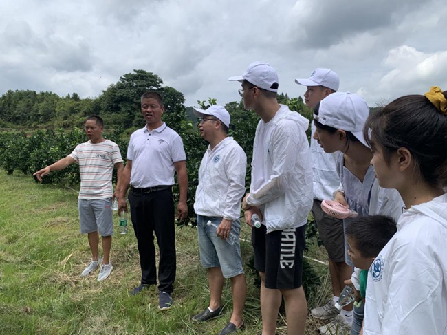 實踐隊在村主任伍玉炎帶領下參觀贛南臍橙種植園。福建船政交通職業(yè)學院供圖